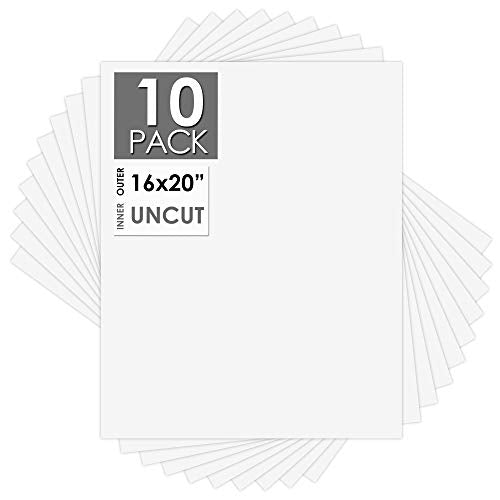 Mat Board Center, 16x20 Uncut Boards - Full Sheet - for Art, Prints, Photos, Prints and More, White Color, 10-Pack