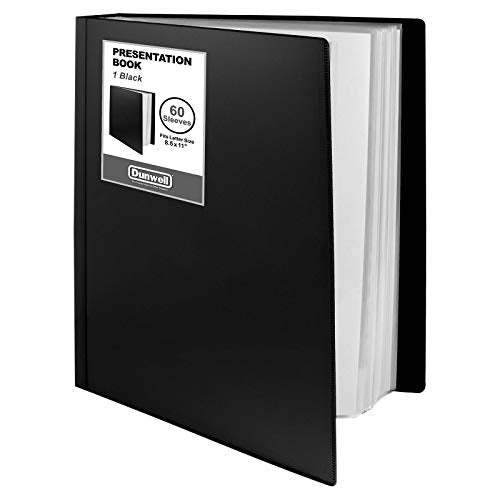 Dunwell Binder with Plastic Sleeves - (Black, 1 Pack), 60-Pocket Bound Presentation Book with Clear Sleeves, Displays 120 Pages of 8.5x11