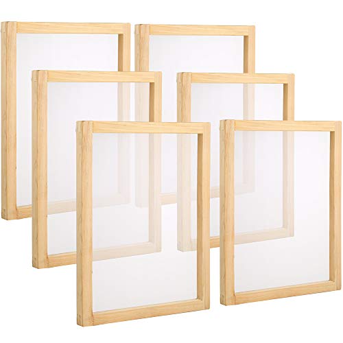 Pllieay 6 Pieces Mini Wood Screen Printing Frames 6 x 8 Inch with 110 White Mesh for Screen Printing