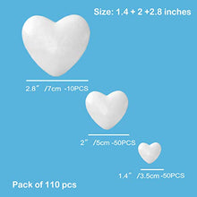 Load image into Gallery viewer, ACTENLY Craft Foam Hearts - 110-Piece Heart-Shaped Polystyrene Foam Ball for Arts and Craft Use, DIY Ornaments, Wedding Decorations, White, 3 Assorted Sizes
