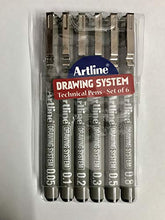 Load image into Gallery viewer, Artline Drawing System Technical Pens - Set of 6-0.05/0.1/0.2/0.3/0.5/0.8 (Black) Pegment Ink, Water Based, Water Resistant - FREE 3D Key Chain
