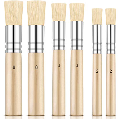 Outus 6 Pieces Wooden Stencil Brushes Pure Natural Stencil Brushes Painting Bristle Brushes for Acrylic Oil Watercolor Art Painting Stencil Project DIY Crafts, 3 Sizes