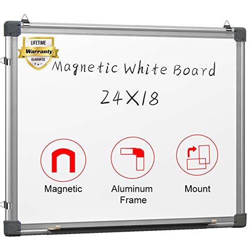 Magnetic White Board 24 x 18 Dry Erase Board Wall Hanging Whiteboard with 3 Dry Erase Pens, 1 Dry Eraser