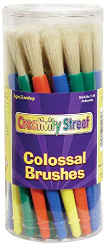 Creativity Street Chubby White Bristle Easy Grip Plastic Handle Paint Brush Set, 1/2 X 7 in, Multiple Color, Set of 30 - 76182
