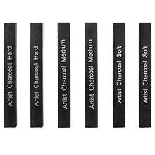 Load image into Gallery viewer, Looneng Square Compressed Charcoal Sticks Assorted, Soft, Medium, Hard, Pack of 6
