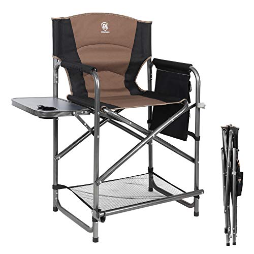 EVER ADVANCED Medium Tall Directors Chair Foldable Makeup Artist Chair Bar Height with Side Table Cup Holder and Storage Bag Footrest, Supports 300LBS (Brown, Seat Height: 23.2 inches)