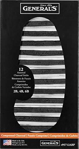 GENERAL'S - 95712ABP Generals General's Pencil Compressed Charcoal Assortment, Black, Pack of 12 - 1296501