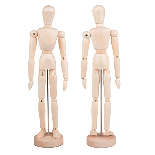 Tosnail 12 Inches Tall Wooden Mannequin Artist Manikin with Stand - Great for Drawing or Desktop Decor - Pack of 2