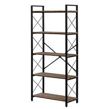Load image into Gallery viewer, OIAHOMY Industrial Bookshelf，5-Tier Vintage Bookcase and Bookshelves，Rustic Wood and Metal Shelving Unit，Display Rack and Storage Organizer for Living Room, Brown Oak
