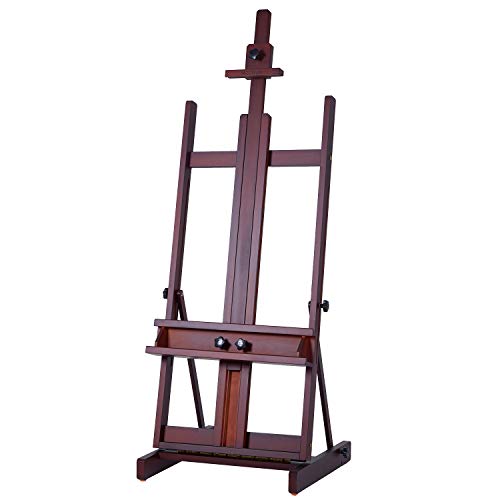 MEEDEN Walnut Large H- Frame Studio Easel, Solid Beech Wood Easel for Heavy Duty, Adjustable Floor Easel, for Acrylic, Watercolor, Oil Painting, Doing Pastel, Portrait Work, Hold Canvas up to 77