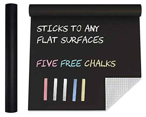 Extra Large Blackboard Chalkboard Banner Vinyl Adhesive Paper (7.5 FEET) w/ Upgraded Color Chalks - Shelf Drawer Liner Wall Decal Poster Roll Paint Alternative - Peel & Stick Shape Silhouette