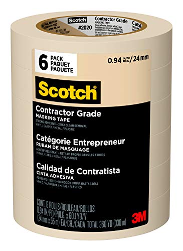 Scotch Contractor Grade Masking Tape, 0.94 inches by 60.1 yards (360 yards total), 2020, 6 Rolls