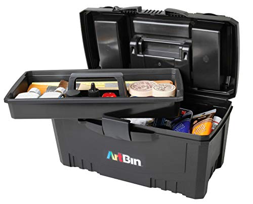 ArtBin 6918AB Twin Top 17 inch Box, Portable Art & Craft Supply Organizer with Handle, [1] Plastic Storage Case, Black