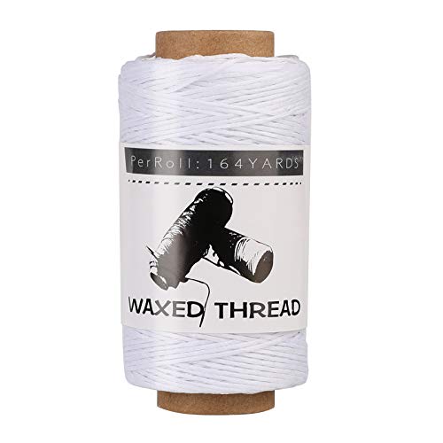 Jupean Waxed Thread, 150m /164Yards White Leather Waxed Thread, Leather Sewing Thread, Hand Stitching Thread for Hand Sewing Leather, Bookbinding, and Beginners Leather Craft DIY