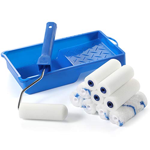 Foam Paint Roller Kit -Small Paint Tray Set with High-Density Foam Mini Roller Refills, Roller Frame, Paint Tray, 4