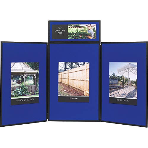 Quartet Fabric Bulletin Board Display Panel System, 6' x 3', Double-sided, Blue/Gray Surface, Black Frame, Exhibition, Show-It! (SB93513Q)