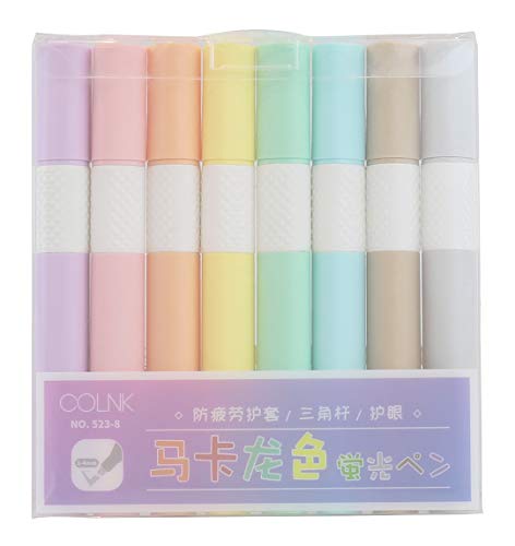 COLNK Pastel Highlighters with Chisel Tip, Cute Macron Assorted Ink-8 Colors Marker Pens Set Students Children Gift