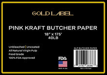 Load image into Gallery viewer, Pink Butcher Kraft Paper Roll - 18” x 175’ - Food Grade Natural Butcher Paper for BBQ Briskets Smoking Meat Wrapping Fresh Food - Peach Unbleached Unwaxed Heavy Duty Butcher Paper | USA Made
