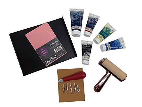 Speedball Deluxe Block Printing Kit - Includes Inks, Brayer, Bench Hook, Lino Handle and Cutters, Speedy-Carve Block, Mounted Linoleum Block