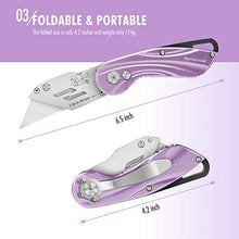 Load image into Gallery viewer, FANTASTICAR Folding Utility Knife Gift Box Cutter Lightweight StreamlineType Body with 5-Piece Extra Blades (Purple)
