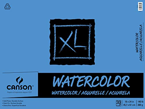 Canson XL Series Watercolor Textured Paper Pad for Paint, Pencil, Ink, Charcoal, Pastel, and Acrylic, Fold Over, 140 Pound, 18 x 24 Inch, 30 Sheets