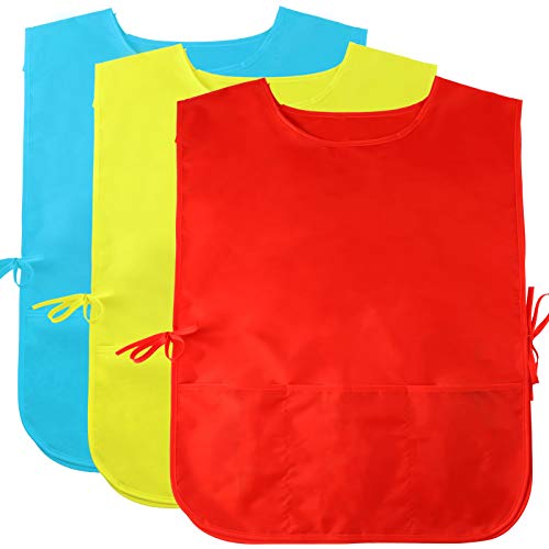 Caydo 3 Pieces Water Resistant Children's Art Smock Middle Size with 3 Roomy Pocket, Painting Apron for Kids 6 to 10 Years