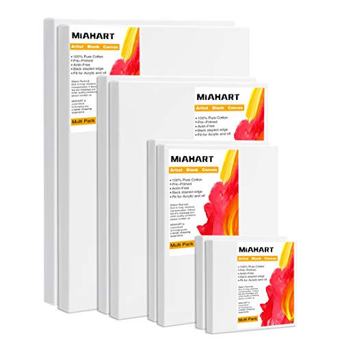 MIAHART Multi-Pack Stretched White Blank Canvas 8 Pack Artist Blank Canvas Frame in 4x4