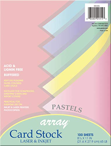Array Card Stock Pacon Card Stock, 8 1/2 inches x 11 Inches, Pastel Assortment, 100 Sheets (101315), Assorted Pastel