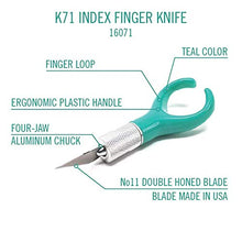 Load image into Gallery viewer, Excel Blades K71 Fingertip Craft Knife - 7 Inch Ergonomic Hobby Knife With Finger Loop - Crafting Supplies - Scrapbooking Knife and Cutting Tool For Precision Cutting and Trimming - Green Teal
