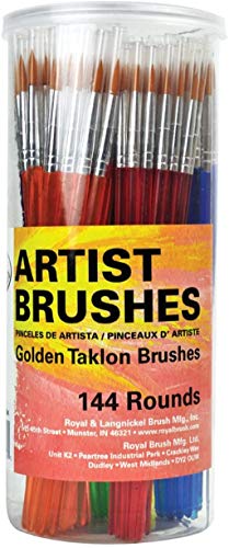 Royal and Langnickel Round Taklon Variety Brushes Classroom Canister Set - Gold (Pack of 144)