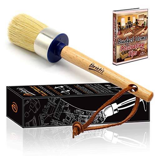Brietis Premium Chalk Brush, Natural Boar bristles, Smooth Coverage for Furniture Painting, Chalked Paint Brushes, Milk Paint Brushes, Stencils, Clear, Large Round Brushes