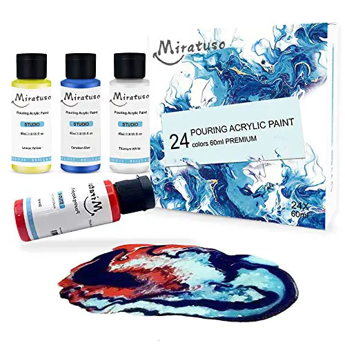 MIRATUSO Acrylic Pouring Paint Set 24 Colors 60ml (2oz) Pre-Mixed High Flow Acrylic Paint for Pouring on Canvas, Paper, Wood and Stones