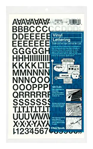 Chartpak Self-Adhesive Vinyl Capital Letters and Numbers, 1/2 Inches High, Black, 201 per Pack (01010), 1/2 Inch High