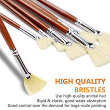 Load image into Gallery viewer, Artist Fan Paint Brush Set of 7, White Hog Bristle Natural Hair Anti-Shedding Brush Tips, Long Wooden Handle for Comfortable Holding, Great for Acrylic Watercolor Oil Painting
