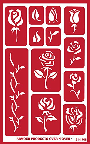 Armour Etch Over N Over Stencil Roses-Over 'N Glass Etching Stencil, Brown