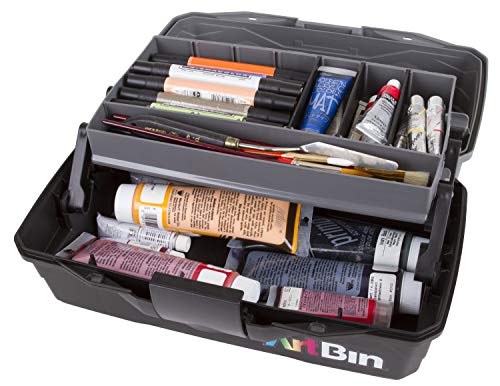 ArtBin 6891AG Art Supply Box, Portable Art & Craft Organizer with Lift-Up Tray, [1] Plastic Storage Case, Gray/Black