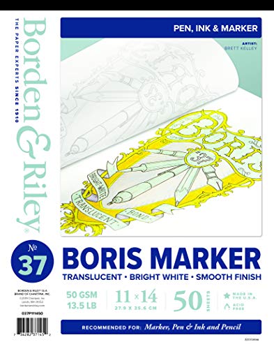 Borden & Riley #37 Boris Marker Layout Bright White Translucent Bond Pad, 11 x 14 Inches, 13.5 lb, 50 White Sheets, 1 Pad Each (037P111450)