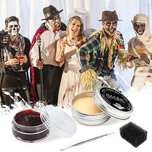Load image into Gallery viewer, FANICEA Fake Wound Modeling Scar Wax Professional SFX Special Effects Cosplay Stage Makeup Kit with 33g Face Body Paint Makeup Wax, Spatula Tool, Black Stipple Sponge, 18g Coagulated Blood
