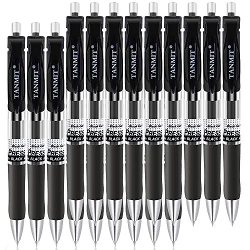 Tanmit Gel Pens Retractable Black Ink Rollerball Pens, Fine Point Ballpoint Writing Pen for Office - 0.5mm Tips with Comfort Grip (18-Pack)