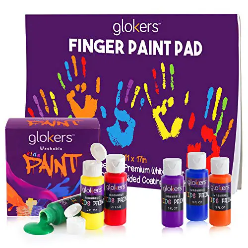 glokers Kids Finger Paint Set – 6 Non-Toxic Washable Kids Paint, 11x17” Finger Paint Pad with 50 Sheets