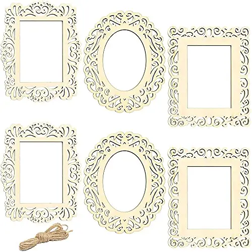 Bright Creations Wooden Picture Frames for Crafts, Unfinished Cutout with String (6 Pack)