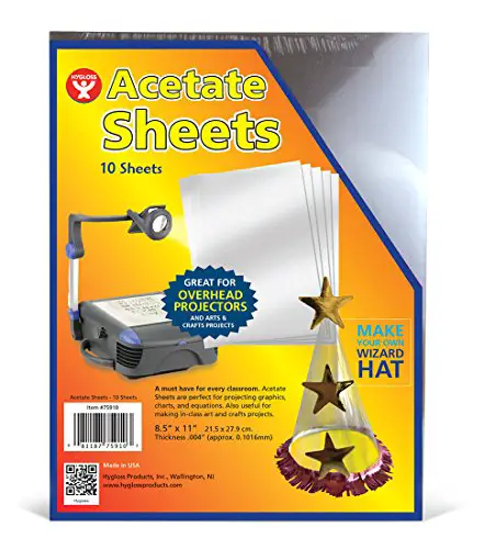 Hygloss Products Overhead Projector Sheets Acetate Transparency Film, For Arts And Craft Projects and Classrooms, Not for Printers, 8.5” x 11”, 10 Sheets
