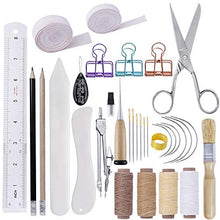 Load image into Gallery viewer, BUTUZE 32 Pieces Hand Bookbinding Tools, Bookbinding Kit for Beginners,Complete Bookbinding Tool Kit with Bookbinding Waxed Thread,Sewing Needles for Paper Bookbinding
