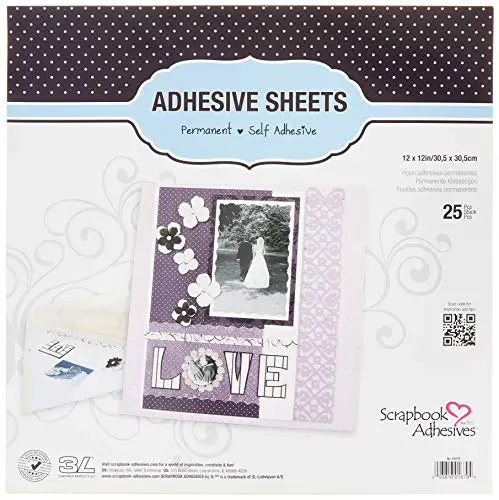 Scrapbook Adhesives by 3L 01679 12-Inch Adhesive Sheets, 25-Pack, 12 by 12, 25 Count