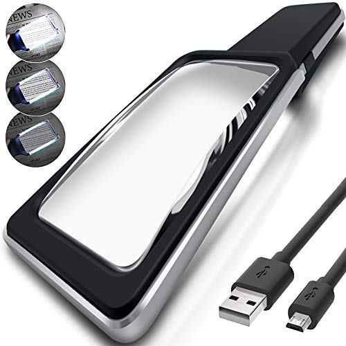 [Rechargeable] 4X Magnifying Glass with [10 Anti-Glare & Fully Dimmable LEDs]-Evenly Lit Viewing Area-The Brightest & Best Reading Magnifier for Small Prints, Low Vision Seniors, Macular Degeneration