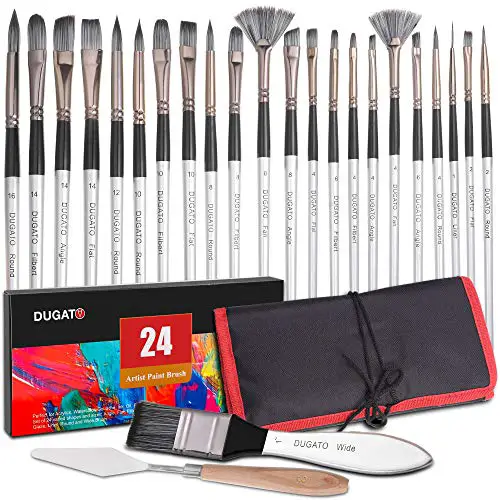 Artist Paint Brush Set of 24 - 23 Different Shapes + Mixing Knife with Organizing Case, Professional Painting Brushes Kit for Artist & Beginner, for Acrylics, Watercolor, Gouache, Oil, Pain by Number