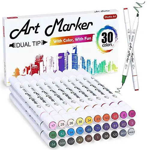 30 Colors Dual Tip Art Markers,Shuttle Art Marker Pens Perfect for Kids Adult Coloring Books Sketching and Card Making.