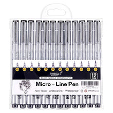 Load image into Gallery viewer, PANDAFLY Micro-Pen Fineliner Ink Pens, Precision Multiliner Pens for Artist Illustration, Sketching, Calligraphy,Technical Drawing, Manga, Anime, Scrapbooking (12 Size/Black)
