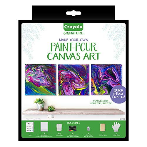 Crayola Siganture Paint-Pour Canvas Art Painting Kit, Marbleizing Mini Canvas, 29 Piece (Pack of 1)