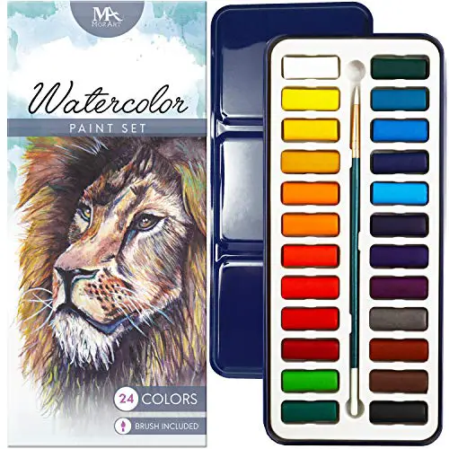 Watercolor Paint Essential Set - 24 Vibrant Colors - Lightweight and Portable - Perfect for Budding Hobbyists and Professional Artists - Paintbrush Included - MozArt Supplies